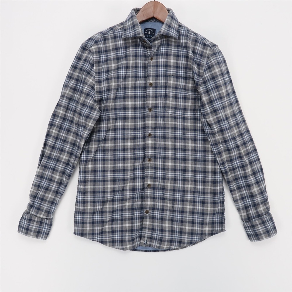 Johnnie O Lester Shirt Mens Small Twilight Blue Plaid Top Shelf Long Sleeve